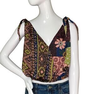 Free People NWT Tied to You Tank Sleeveless Moss Combo Shoulder Ties Size XS